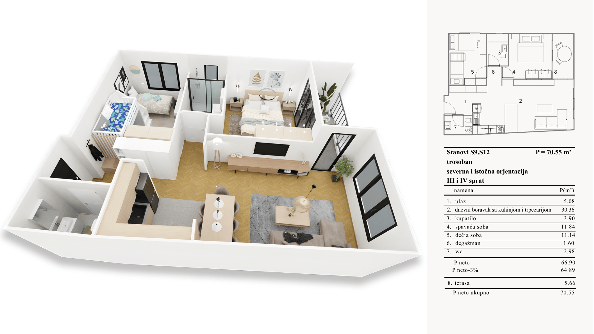 Vojvode Tankosića 12 – Stan S12(trosoban)